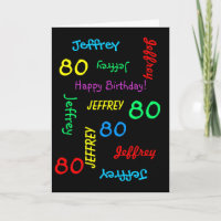Cartão de Saudação Personalizado, Preto, 80 Aniver