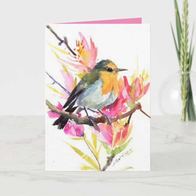 Cartão de Saudação Personalizado - Summer Robin (Frente)