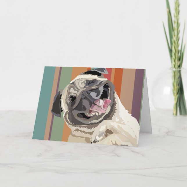 Cartão de saudação personalizável Pug Rindo (Frente)