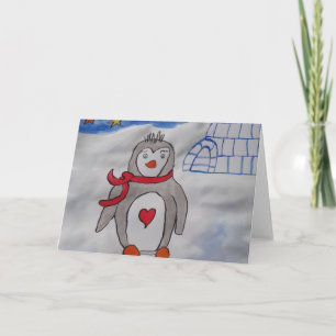 Cartão de Saudação Pinguim-Neve de Inverno