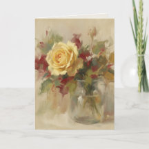 Cartão de Saudação "Pintura a óleo de rosa única"