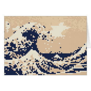 Cartão de Saudação Pixel Tsunami 8 Bits Pixel Art