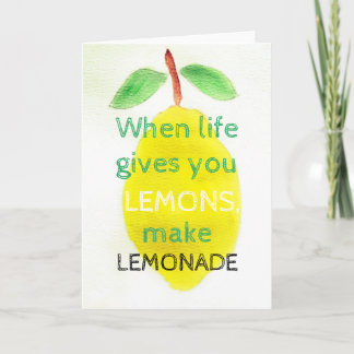 Cartão de saudação positivo com limão de aquarela