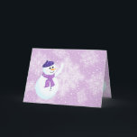 Cartão de Saudação Snowman e Snowflakes<br><div class="desc">Cartão de cartões de natal de inverno com Snowman feliz e belos flocos de neve brancos brilhantes sobre fundo violeta. Este design é totalmente personalizável. O Snowman e os flocos de neve estão todos sobre camadas separadas para que você possa redimensioná-los ou (re)movê-los facilmente, e você pode mudar a cor...</div>