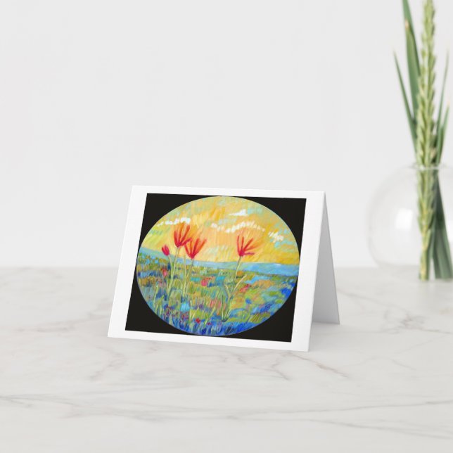 Cartão de Saudação "Três Flores Vermelhas" (Frente)