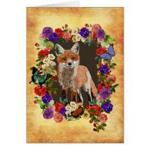 Cartão de Saudação Vitoriano Floral Fox e Borbolet
