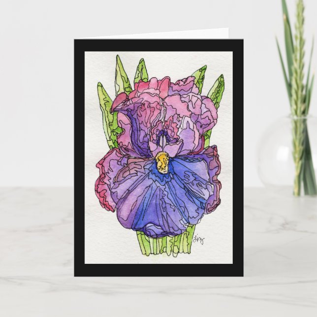 Cartão de Saudação - Watercolor & Ink Purple Iris (Frente)
