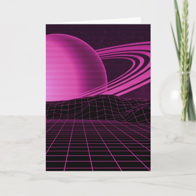 Cartão de Saudações Retrowave Rosa (Frente)