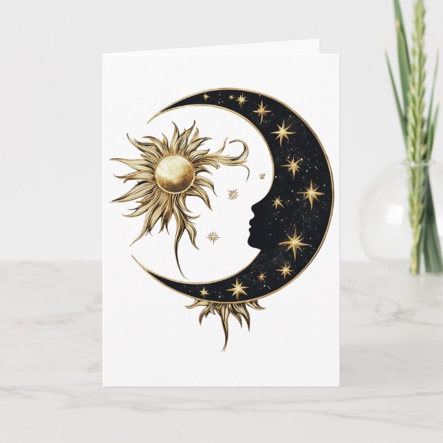 Cartão de Saudações Sun e Moon Dourado (Frente)
