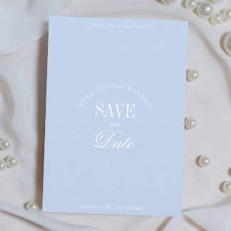 Cartão de Save the Date Azul Pastel Clássico e Ele