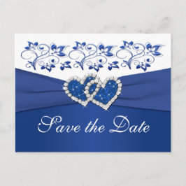 Cartão de Save the Date Azul Real e Branco