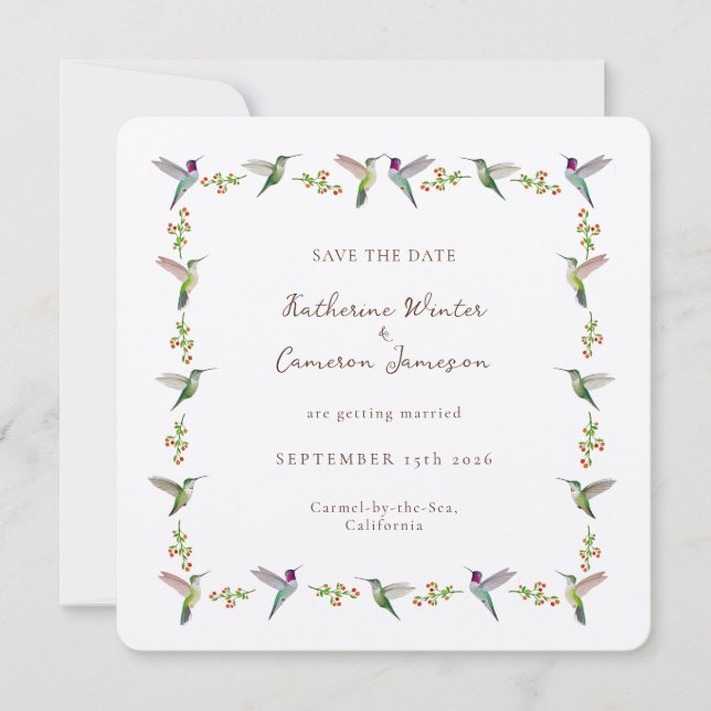 Cartão de Save the Date Beija-flor (Frente)