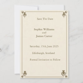 Cartão de Save the Date Botânico Cardo Sage Marfim