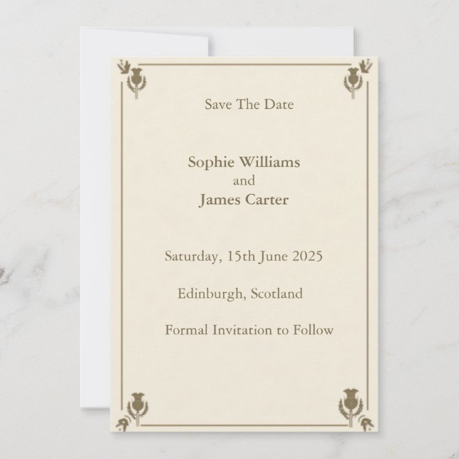 Cartão de Save the Date Botânico Cardo Sage Marfim (Frente)