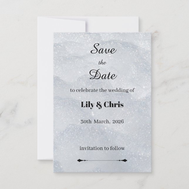 Cartão de Save the Date com Filigrana Prateada Bri (Frente)