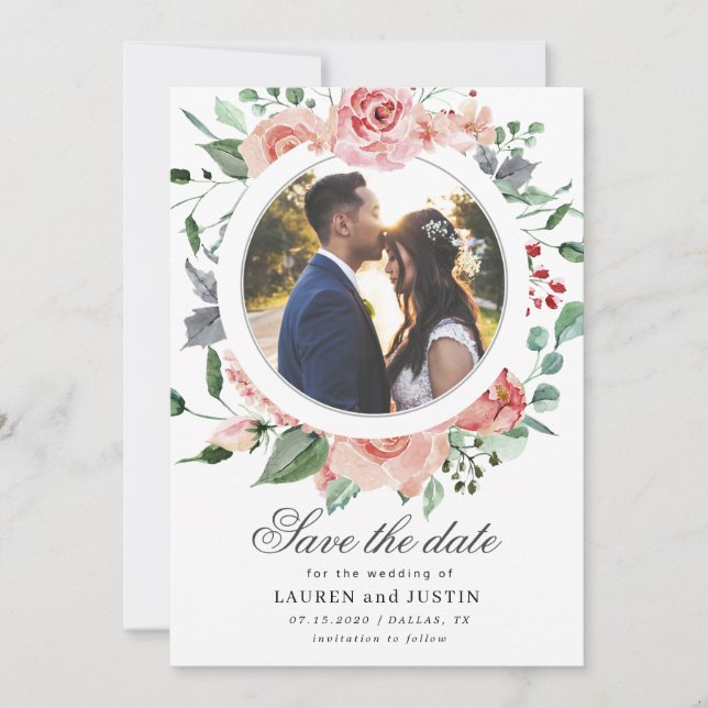 Cartão de Save The Date com foto floral midnight b (Frente)