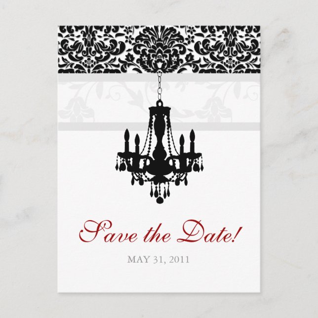 Cartão de Save the Date com Lustre Damask PB (Frente)