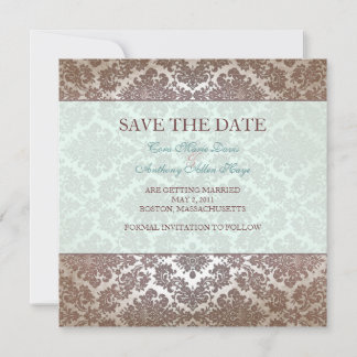 Cartão de save the date damasco marrom chocolate