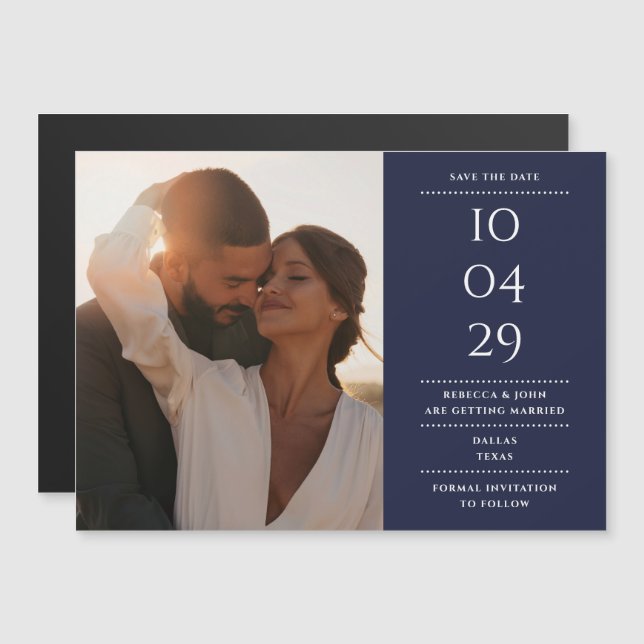 Cartão de Save The Date de Casamento Azul Naval Mo (Frente/Verso)