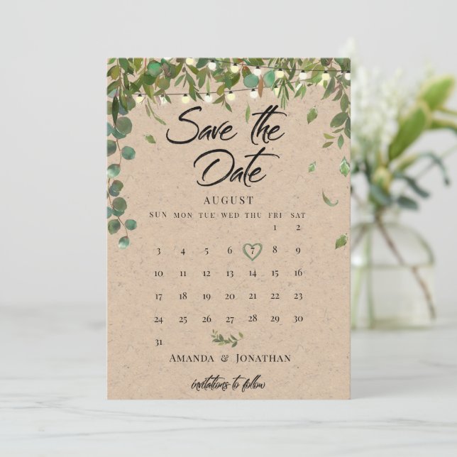 Cartão de Save The Date de casamento botânico rúst (Em pé/Frente)