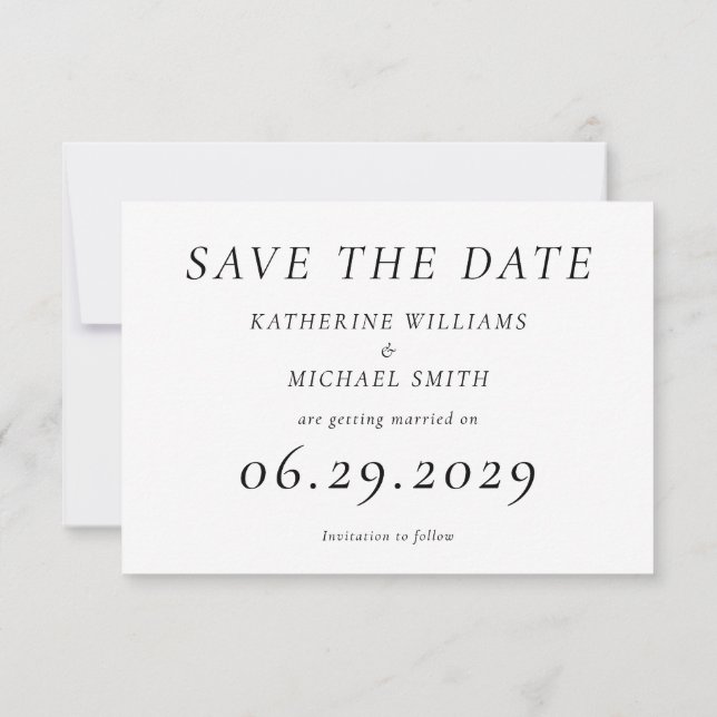Cartão de Save the Date de casamento branco elegan (Verso)