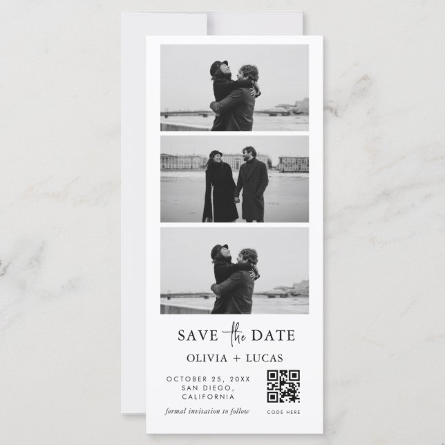 Cartão de Save The Date de casamento com código QR (Frente)