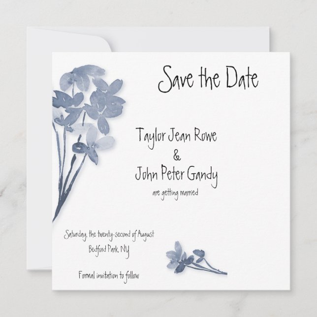Cartão de Save the Date de Casamento com Flor Azul (Frente)