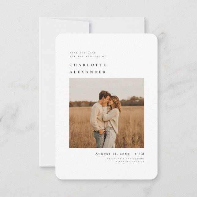 Cartão de Save the Date de casamento com foto boho (Frente)