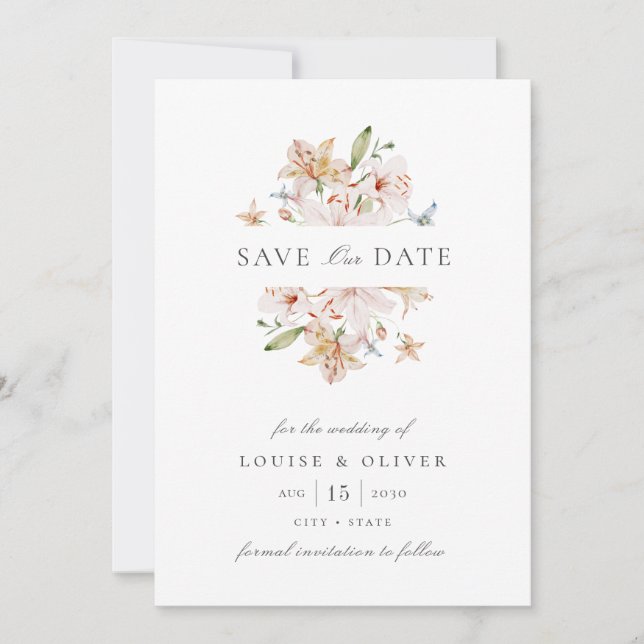 Cartão de Save The Date de Casamento com Foto e Fl (Frente)