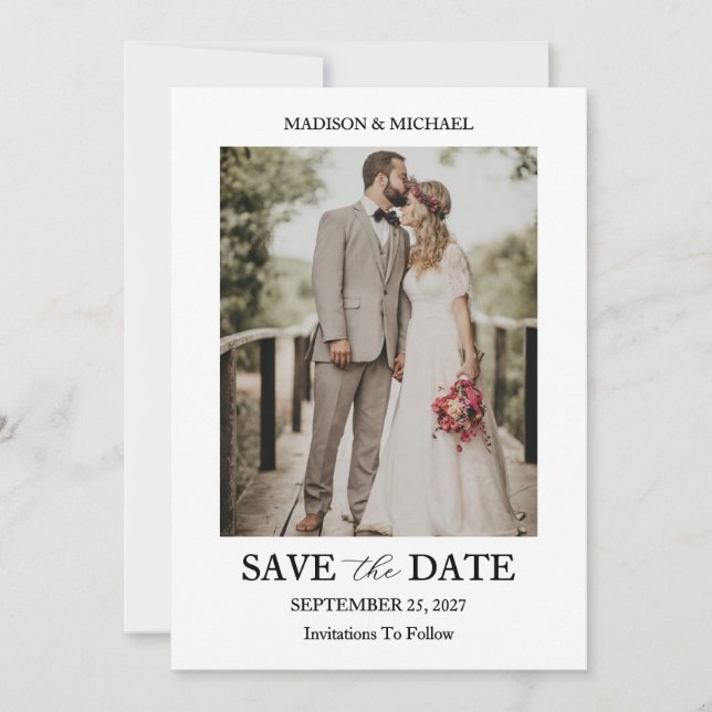 Cartão de Save the Date de Casamento com Foto e Le (Frente)