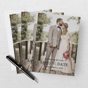 Cartão de Save the Date de Casamento com Foto e Le