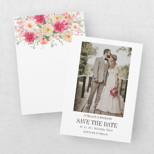 Cartão de Save the Date de Casamento com Foto e Le