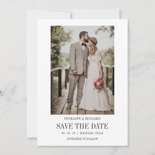 Cartão de Save the Date de Casamento com Foto e Le (Frente)