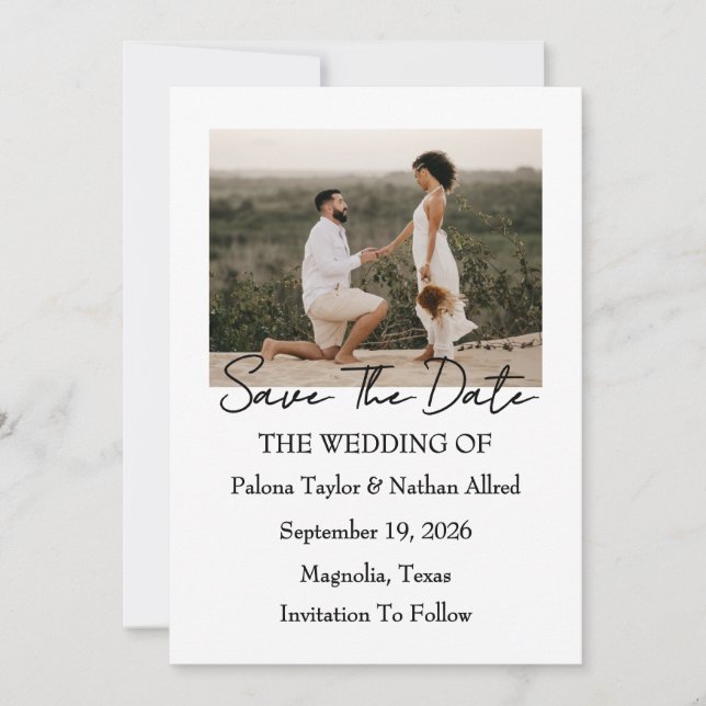 Cartão de Save the Date de Casamento com Foto e Le (Frente)