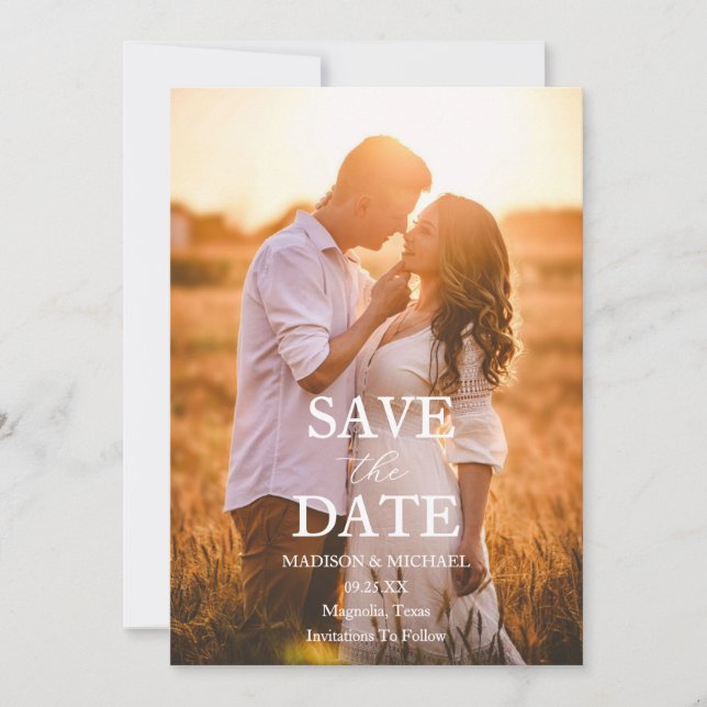 Cartão de Save the Date de Casamento com Foto e Le (Frente)