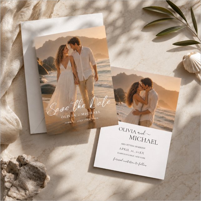 Cartão de Save The Date de casamento com foto eleg (Criador carregado)