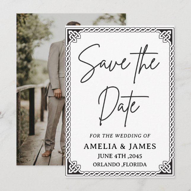 Cartão de Save the Date de Casamento com Moldura C (Frente/Verso)