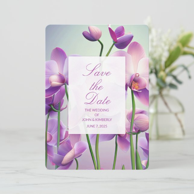 Cartão de Save the Date de casamento com Orquídeas (Em pé/Frente)
