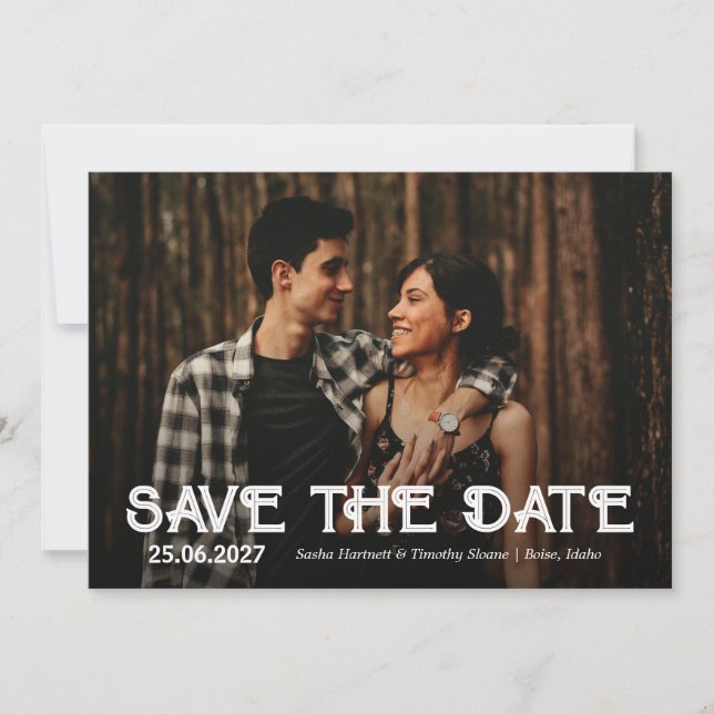 Cartão de Save the Date de Casamento com Sobreposi (Frente)