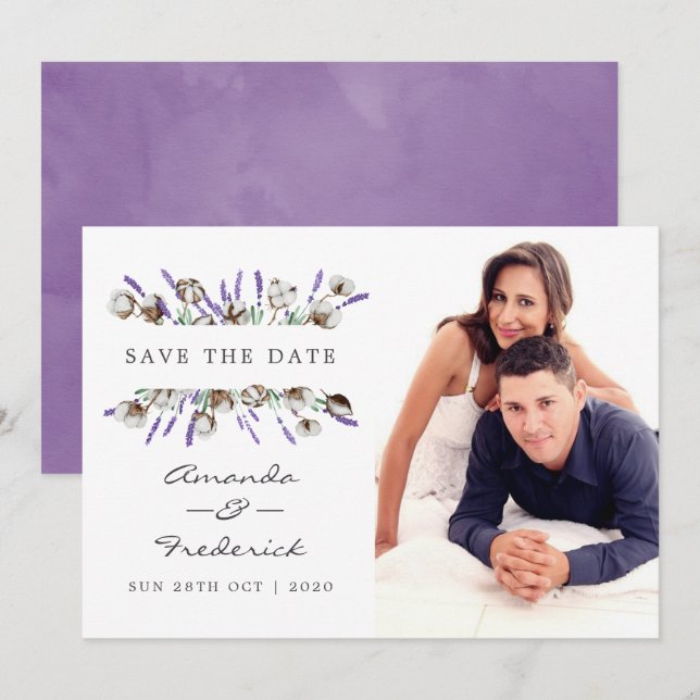 Cartão de Save the Date de Casamento de Algodão La (Frente/Verso)