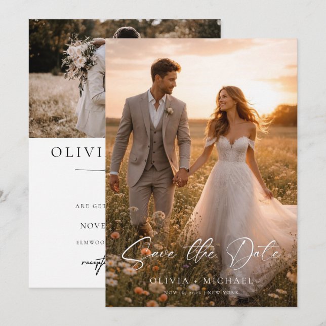 Cartão de Save The Date de casamento elegante com  (Frente/Verso)