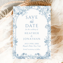 Cartão de Save The Date de casamento floral azul e