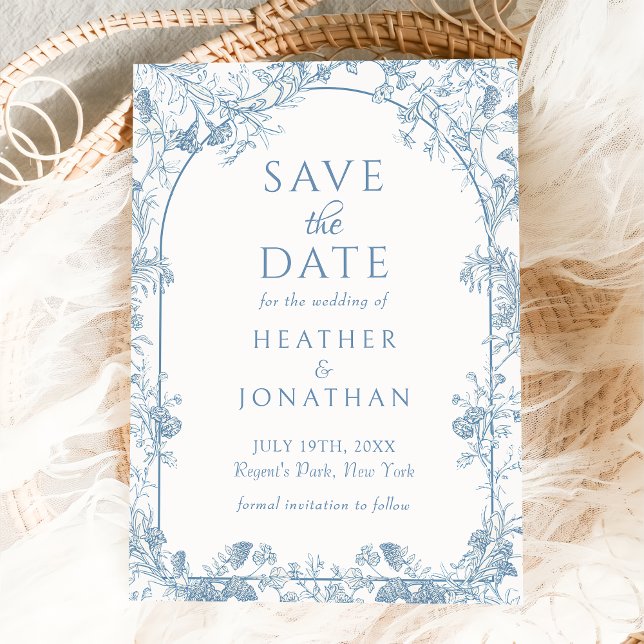 Cartão de Save the Date de casamento floral azul p (Criador carregado)