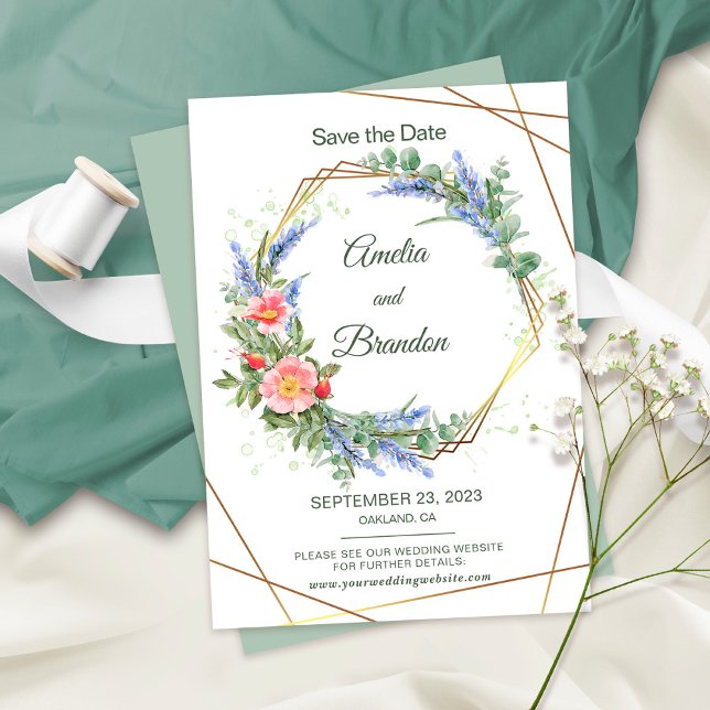 Cartão de Save the Date de Casamento Lavanda Rústi (Criador carregado)