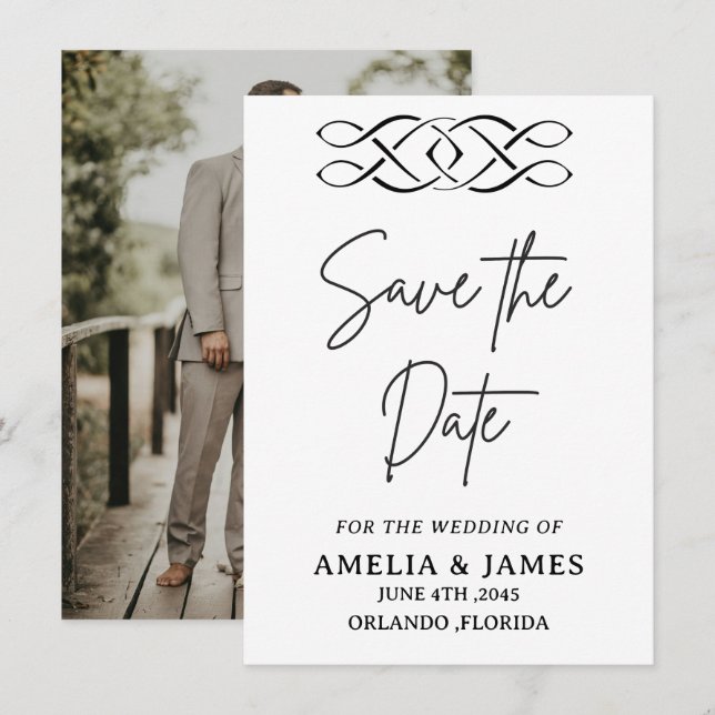 Cartão de Save the Date de Casamento Nó Celta (Frente/Verso)
