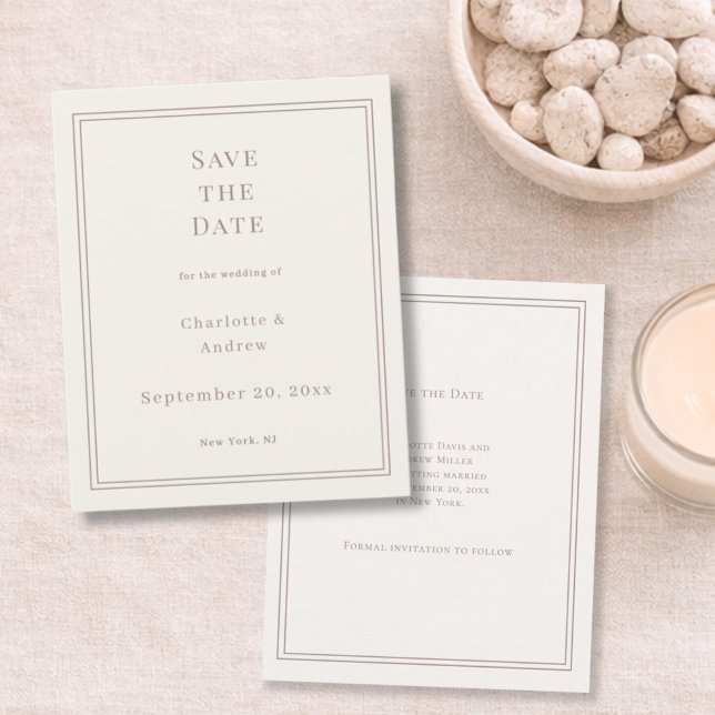Cartão de Save the Date de casamento simples marfi (Criador carregado)