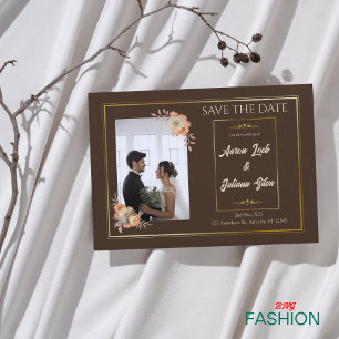 Cartão de Save the Date de Casamento Simples Marro