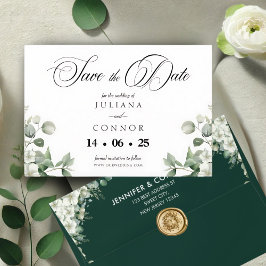 Cartão de Save The Date de Folhagem Verde Esmerald