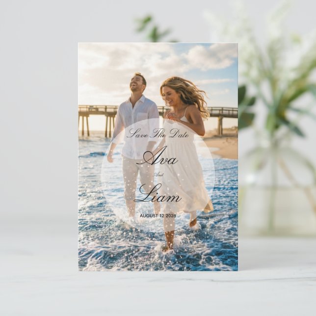 Cartão de Save The Date de foto da costa da praia (Em pé/Frente)