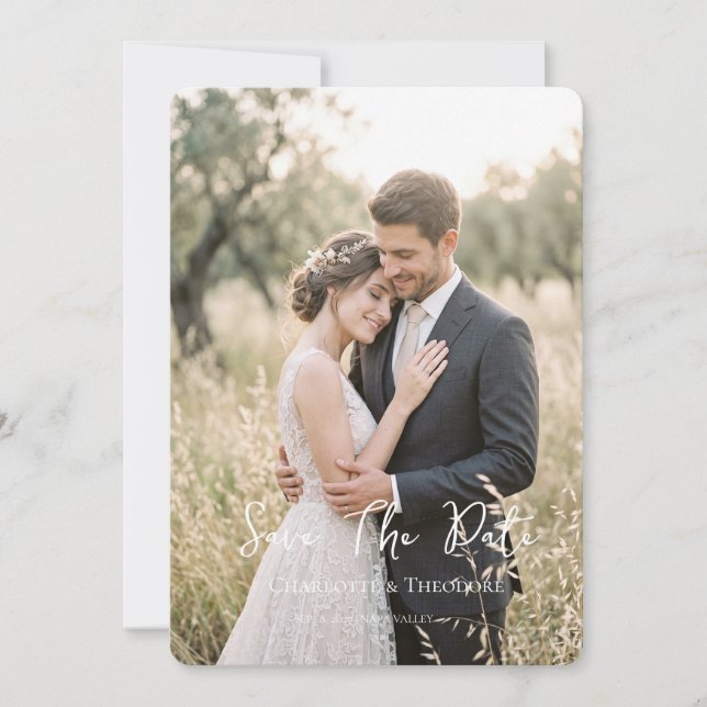 Cartão de Save the Date de Foto de Casamento com L (Frente)